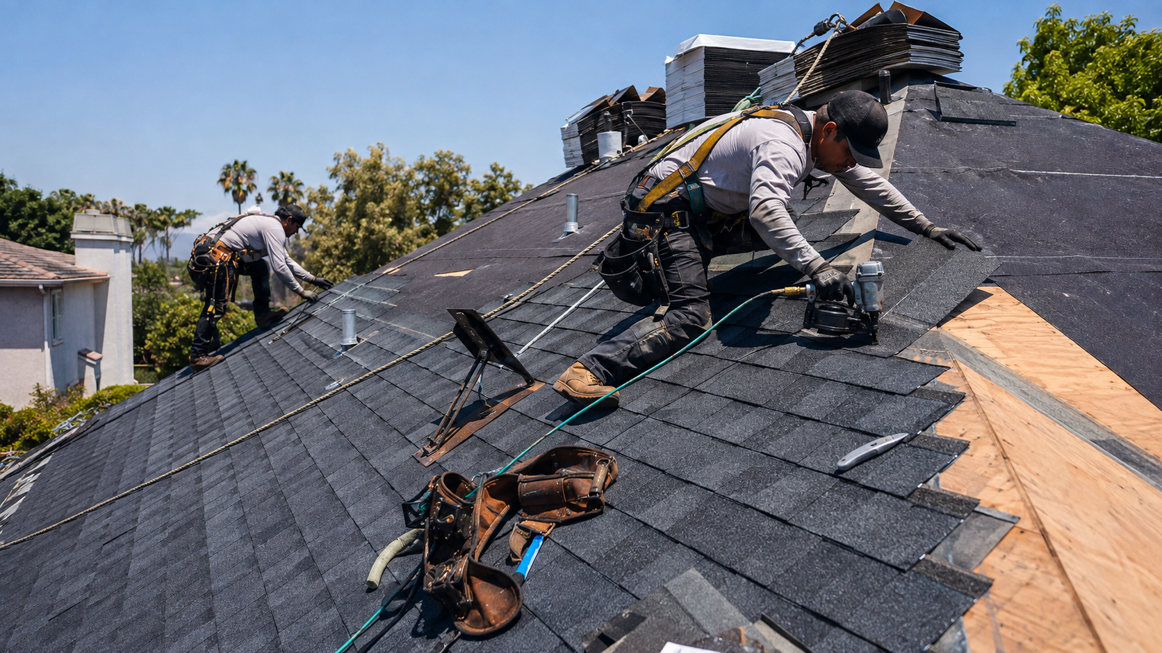 Roofers working on a residential project